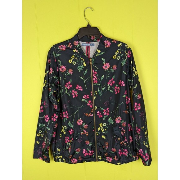Signature Weekend Women's XL Black Floral Zip Up Windbreaker/Rain Jacket EUC - Picture 4 of 12